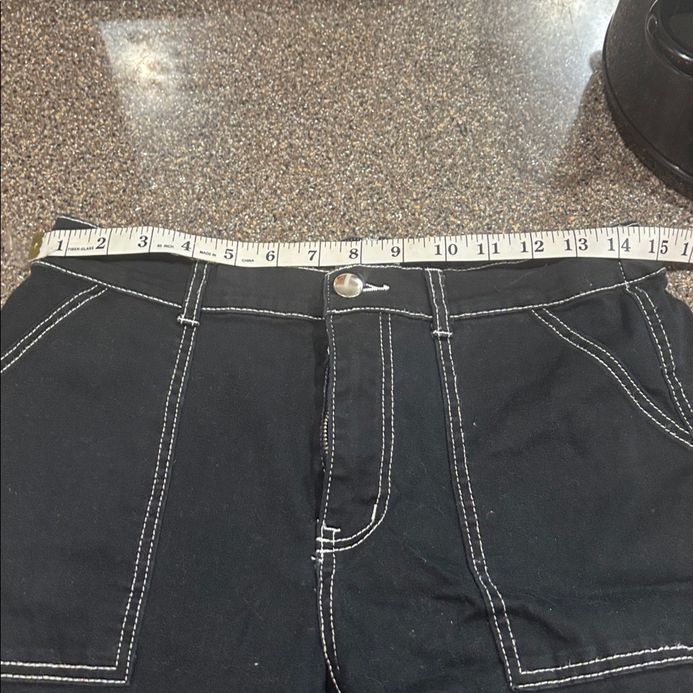Black Ultra Stretchy Juniors Cargo Pants with White Stitching - Picture 8 of 8